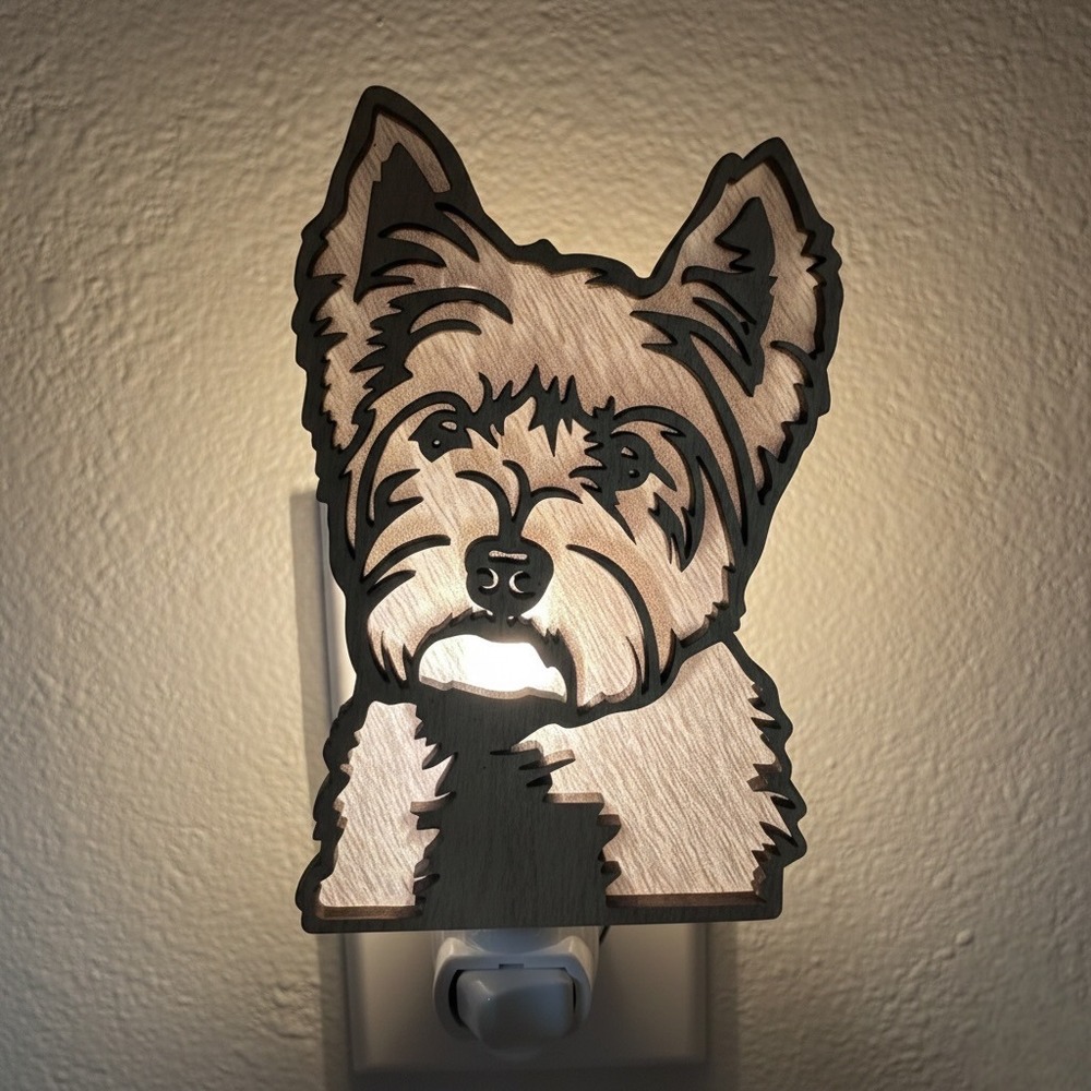 Westie Yorkie Terrier Dog Wooden Night Light Handmade NEW Highland Terrier